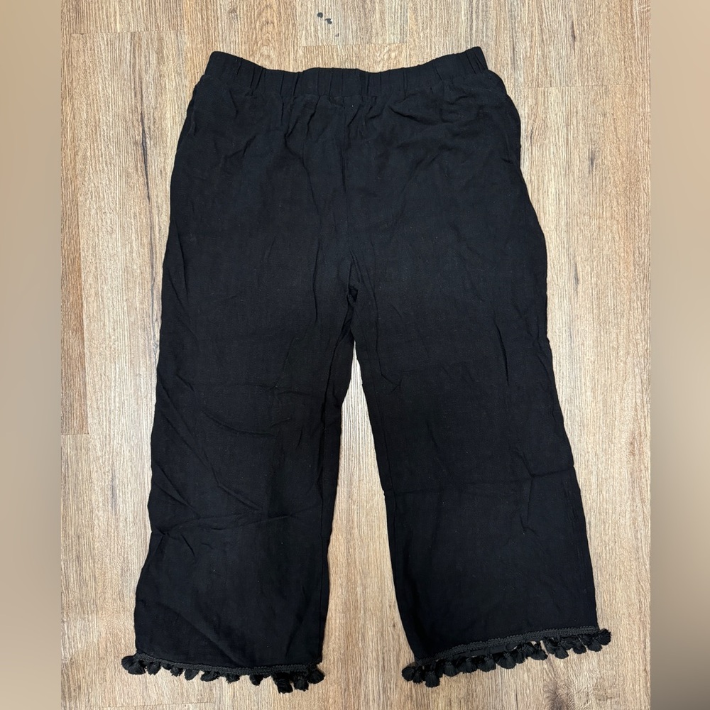 Lulus, Black, Large, Wide-Leg Tassel Pants